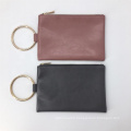 Simple Small Metal Big Ring Makeup Brushes Pouch Cheap Promotional Gift Packaging Bag PU Leather Cosmetic Bag